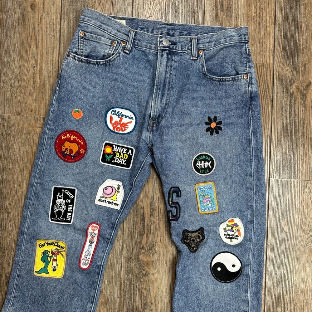 Levis Premium 551 Z Straight California Patched Jeans Blue Denim Mens 32x30